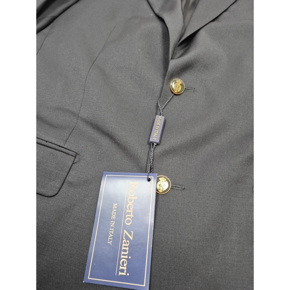 Roberto Zanieri Blazer Mens 40R Black Super 100s Wool Gold Buttons Italy NWT - Picture 3 of 11